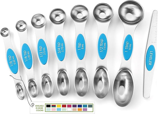 Spring Chef Stainless Steel Magnetic Measuring Spoons Set of 8 with Leveler, Nesting Teaspoon & Tablespoon Measuring Spoons for Dry and Liquid Ingredients, Kitchen Gadgets for Baking & Cooking - Teal