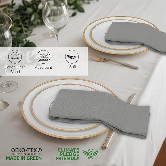 Ruvanti Linen Napkins Set of 12, 18x18 Cloth Napkins, Cotton Linen Blend Napkins Cloth Washable, Soft, Reusable Dinner Napkins for Wedding, Parties, Christmas, Thanksgiving, Everyday Use - Wild Dove