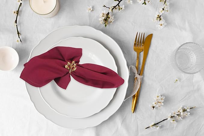 ANA Cloth Napkins Set of 6 (17.5x17.5) inch 100% Cotton Dinner Napkin Washable Hotel Quality Reusable Kitchen & Table Linen for Fall Thanksgiving Family Dinners Weddings & Everyday Use - Burgundy