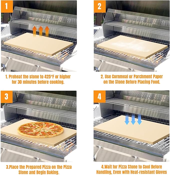 Large Pizza Stone 20" x 13.5" for Grill Rectangular Thick (0.67”) Baking Pizza Stone for Oven Heavy Duty Cordierite, Ideal for Baking Pizzas - Includes Scaper