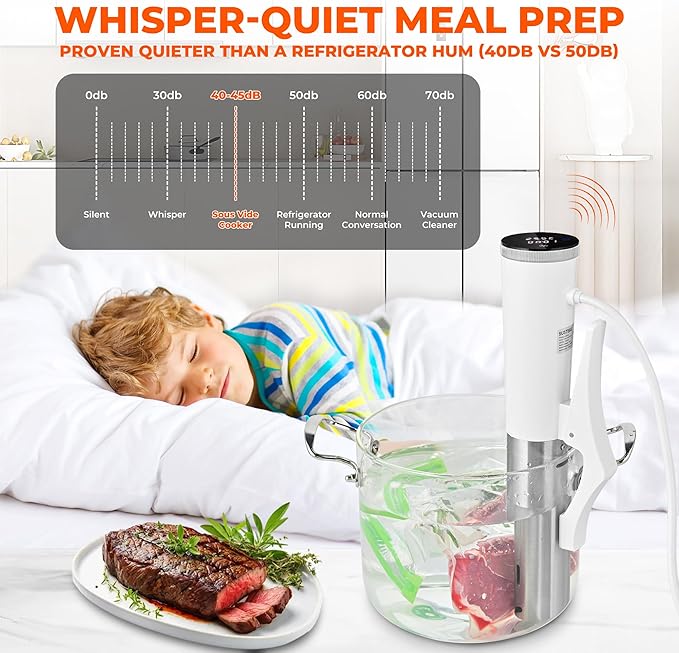 SUSTEAS Sous Vide,1200W Sous Vide Cooker with 15 Vacuum Bags Pump Recipe, Silence Sous Vide Machine Digital Timer Temperature Control, Immersion Circulator for Kitchen, IPX7, White