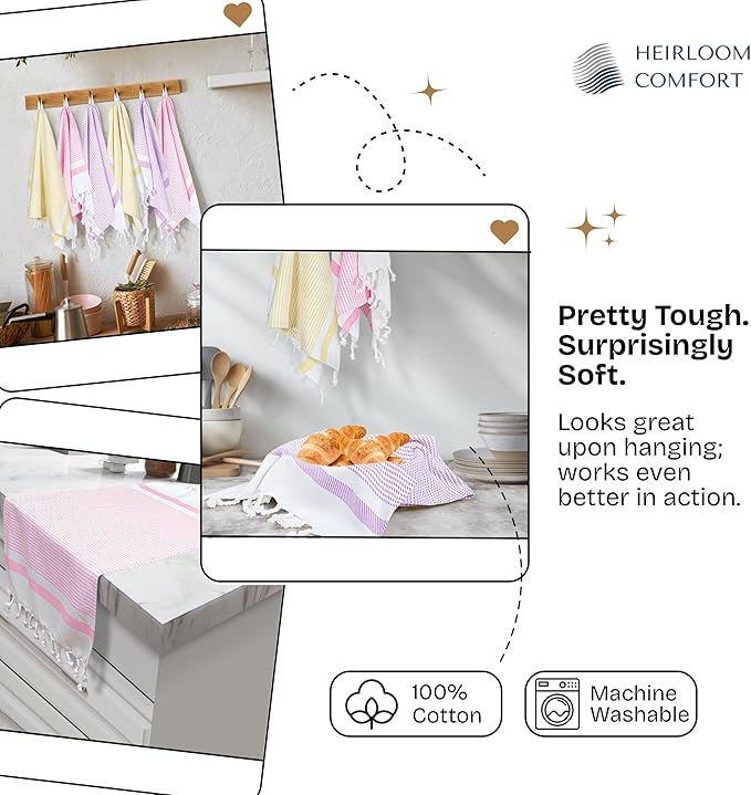 Multi Color Kitchen Towels 16x26 Inch, 12 Pack, 100% Cotton, Ultra Absorbent, Fast Dry, Machine Washable, Drying Dishes, Cleaning, Everyday Use - Lemon Yellow, Pink, Lavender