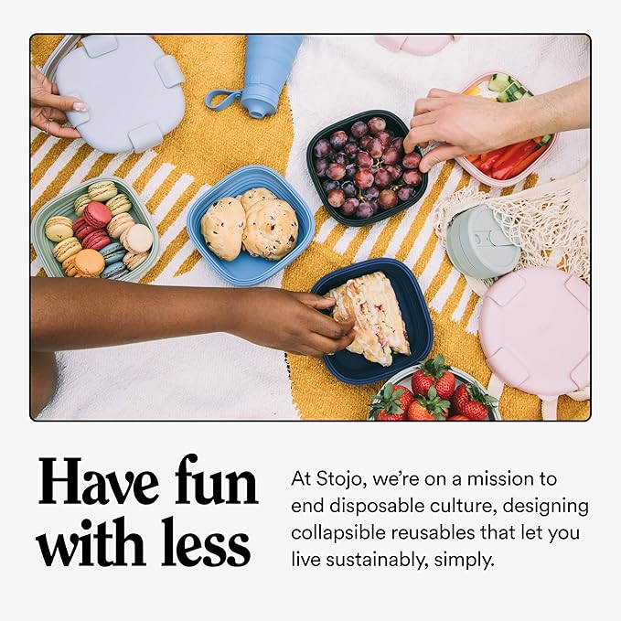 STOJO Collapsible Bowl 5 Set - Translucent Denim, 36oz - Reusable Silicone Bowl for Hot and Cold Food - Perfect for Travel, Meal Prep, To-Go Lunch, Camping & Hiking - Microwave & Dishwasher Safe