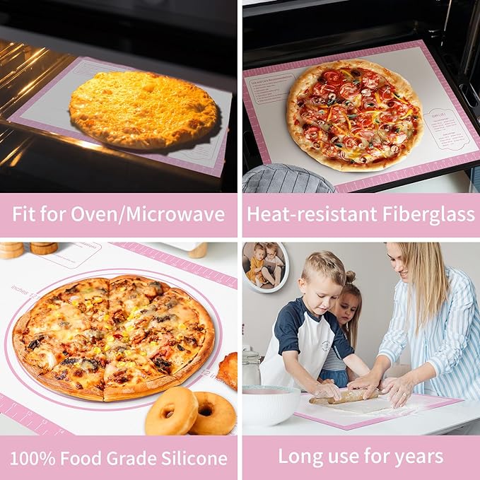 Non-stick Pastry Mat Extra Large with Measurements, Silicone Baking Mat, Kitchen Counter Mat, Dough Rolling Mat, Oven Liner, Fondant Mat, Pie Crust Mat Silicone Bread Mat