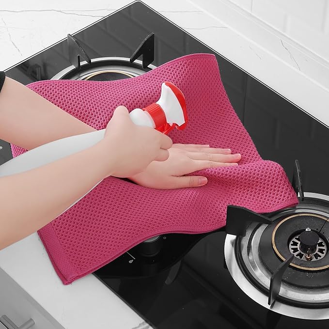 Homaxy 100% Cotton Waffle Weave Kitchen Dish Towels, Ultra Soft Absorbent Quick Drying Cleaning Towel, 13 x 28 Inches, 8-Pack, Hot Pink