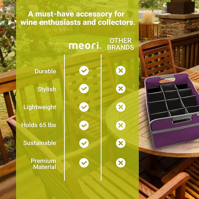 meori Foldable 12 Bottle Wine Carrier Midnight Magenta Carry Glassware Liquor Storage Bottle Shopping Travel Cocktails RV (B100793)