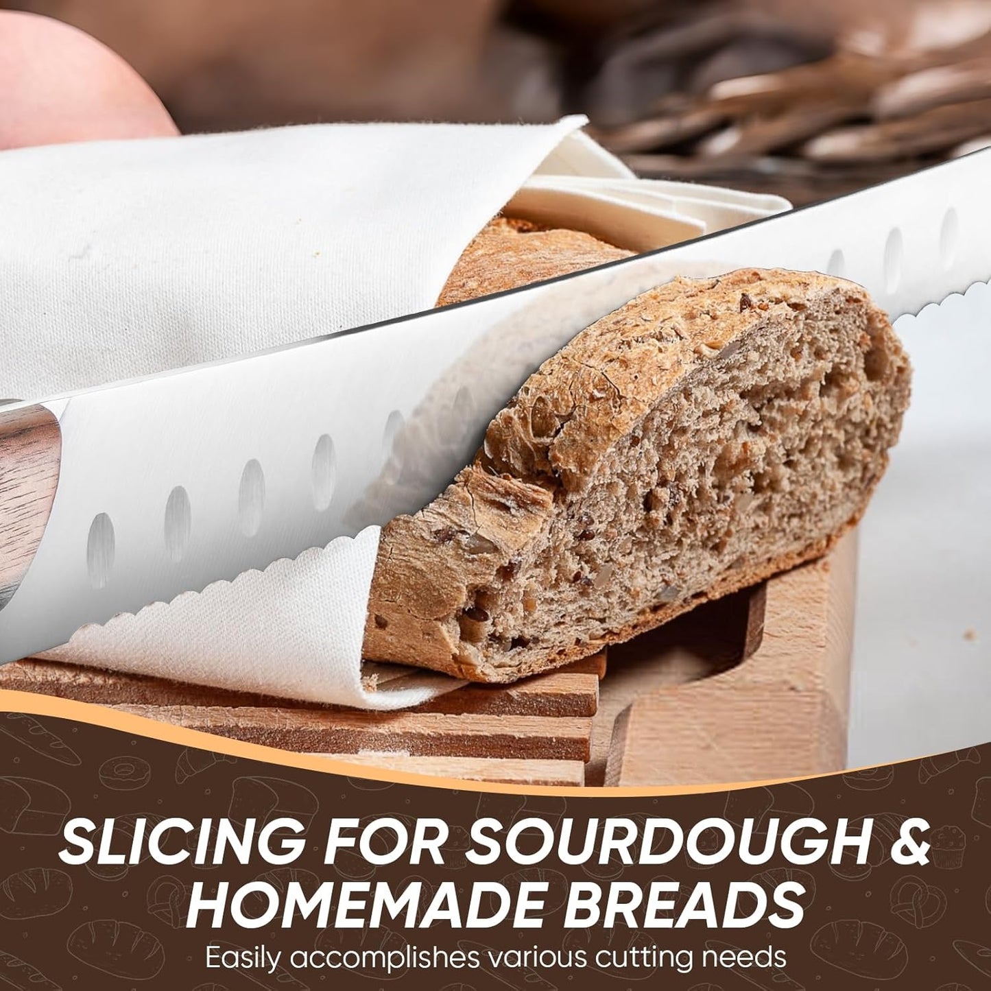 Purple Dragon Bread Knife for Homemade Bread, Serrated Knife, German High Carbon Steel Slicing for Sourdough, Cake and Fruits, Gift Box, Anniversary Idea Gift - Rounded