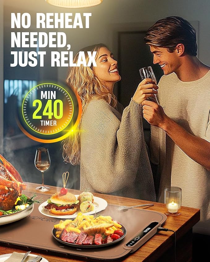 Warming Mat for Food, VEPOKA Food Warmer Mat for Countertop, Electric Warming Tray with 7 Temp Levels & Auto Shut-Off, Food Warmers for Parties, Ideal Gift for Kitchen & Buffet Use