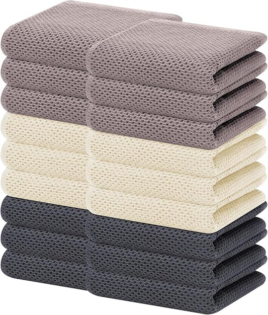 Homaxy 100% Cotton Waffle Weave Kitchen Dish Towels, Ultra Soft Absorbent Quick Drying Cleaning Towel, 13 x 28 Inches, 18-Pack, Mixed Color