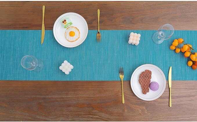 SHACOS Woven Vinyl Placemats Set of 4 Wipe Clean PVC Heat Resistant Place Mats Durable Waterproof Stain Resistant Indoor Outdoor Table Mats (4, Teal Blue)