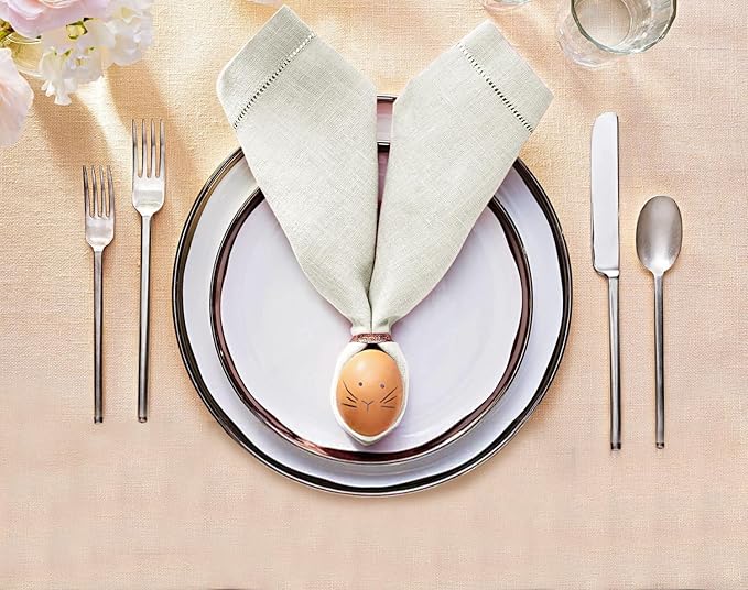 Ruvanti Premium Linen Napkins Set of 6-20x20 Inch, Classic Hemstitch, Mitered Corner Cloth Napkins ‎- Soft, Elegant Dinner Napkins Cloth Washable for Weddings, Parties, Everyday Use - Ivory