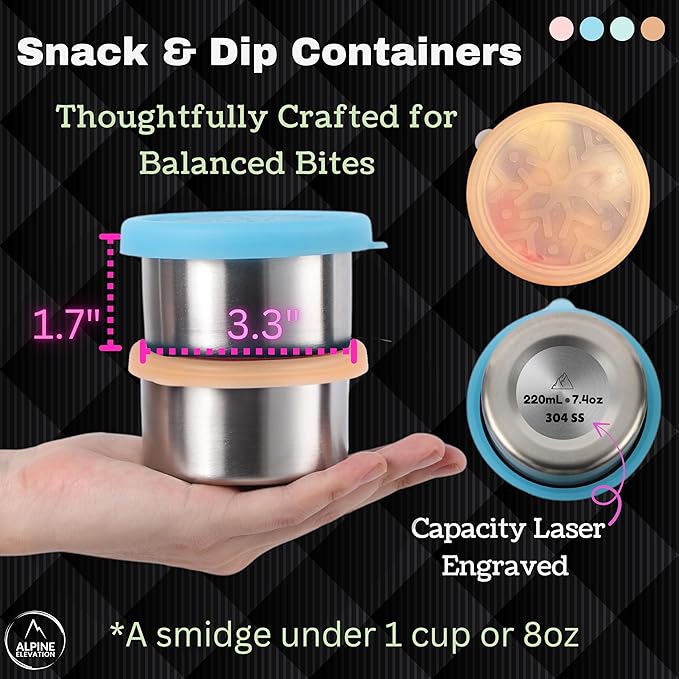 4x7.4oz Stainless Steel Snack Containers with 4 Lids - 8pcs | Metal Food Storage | Dip and Condiment Containers | Stainless Steel Mini Container