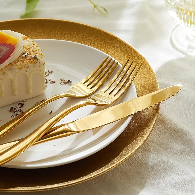 HIKAA Forged Silverware Set Stainless Steel Flatware Set,Service for 4,Matte Satin Polished Cutlery Set,Dishwasher Safe (Gold, 20PCS)