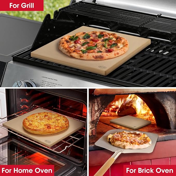 Unicook Extra Large Pizza Stone 18 Inch, Square Baking Stone for Oven and Grill, Heavy Duty Bread Pizza Pan, Thermal Shock Resistant Cooking Stoneware