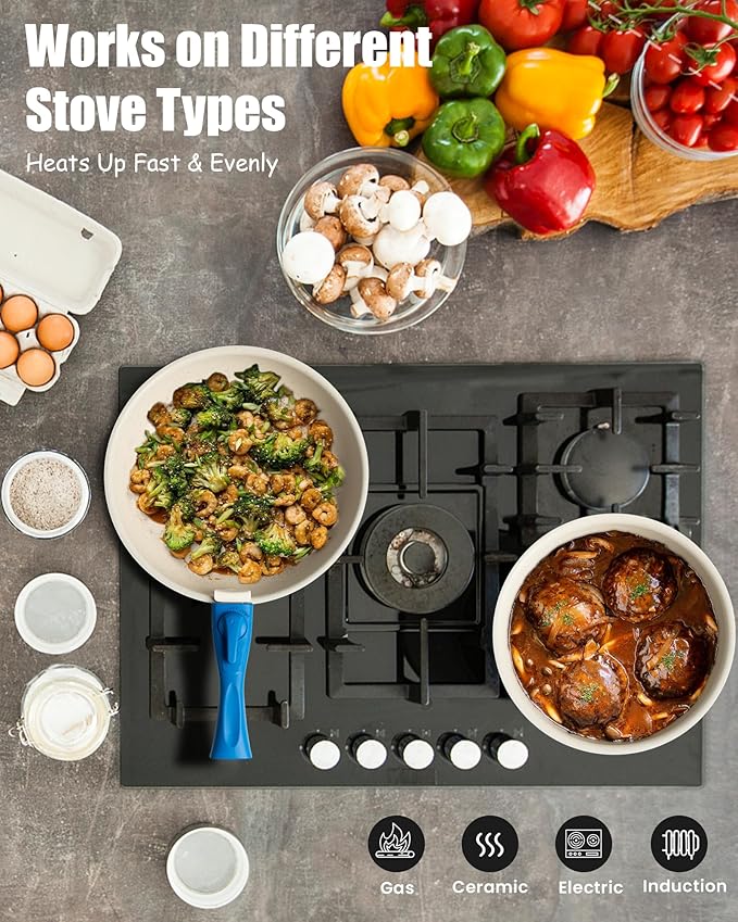 27Pcs Ceramic Cookware Set with Removable Handles – Induction/Oven Safe Pots and Pans Set Nonstick, Eco-Friendly Kitchen Essentials for Healthy Cooking, Blue