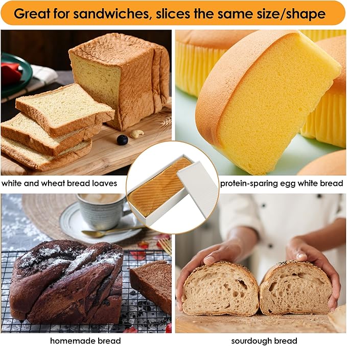 Premium Beige 13-inch Pullman Loaf Pan with Lid, 2.2 lb Sandwich Loaf Pan for Homemade Bread, PFTE and PFOA-Free Non-Stick Rectangle Bread Pan, Safe and Healthy, Easy to Clean