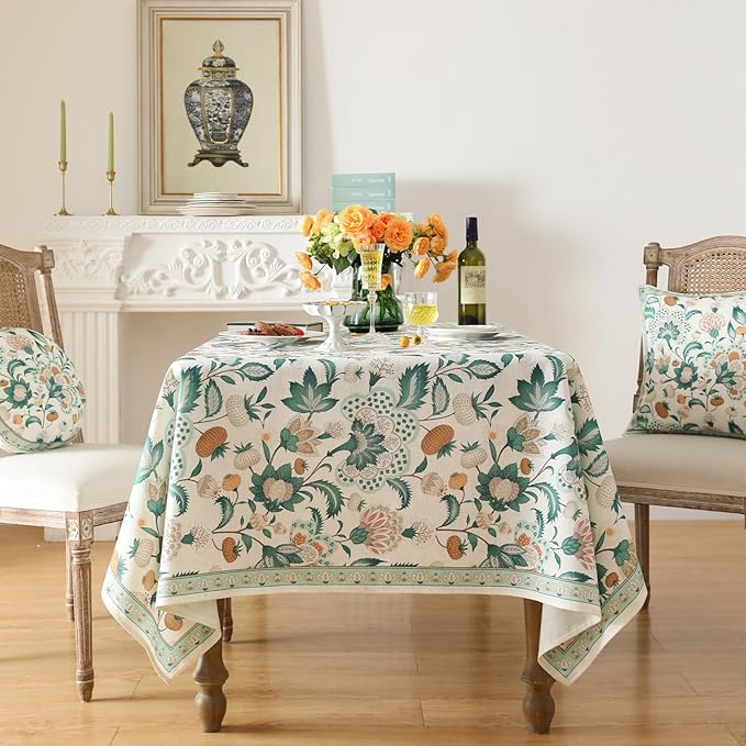 patdrea Designer French Table Cloth for Rectangle Tables,Vintage Italian Floral Tablecloth,Country Summer Linen Tablecloth,Wrinkle Free Table Cover for Kitchen Dining,Christmas,63" x 94"