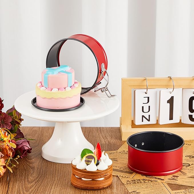 Sunnyray 8 Pcs 4 Inch Springform Pan for Baking Mini Cheesecake Pans with Removable Bottom Nonstick Leakproof Round Cake Mold Spring Form Molds for Mini Cheesecake Pizza and Quiches (Red)