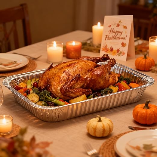 JOLLY CHEF 9x13 Aluminum Foil Pans (30 Pack) - Disposable Half Size Deep Steam Foil Pans for Roasting Turkey, Lasagna, Casseroles - Thanksgiving, Christmas, Parties, Catering