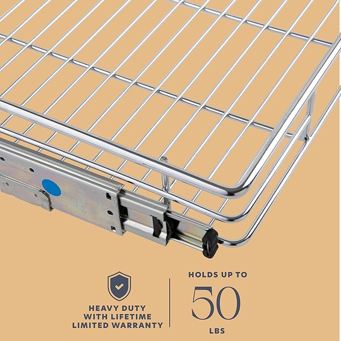 HOLDN’ STORAGE Pull Out Cabinet Organizer, Heavy Duty Caddy w/Lifetime Limited Warranty -26”W x 21”D - Requires At Least 27-1/4” Cabinet Opening, Steel Metal Cabinet Drawers Slide Out, Chrome