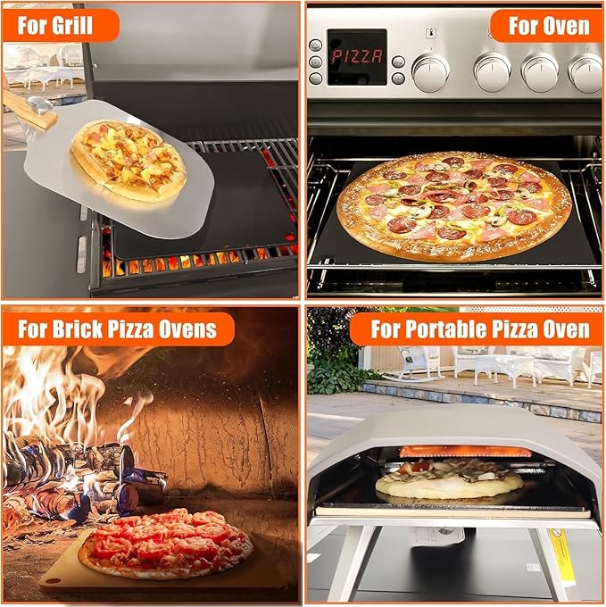 Hisencn Pizza Steel for Oven & Grill – 16"x13.4" Ceramic Baking Steel Pizza Stone Set with Pizza Peel, Cutter & Dough Scraper – High Conductivity for Crispy Crust, Indoor & Outdoor Use