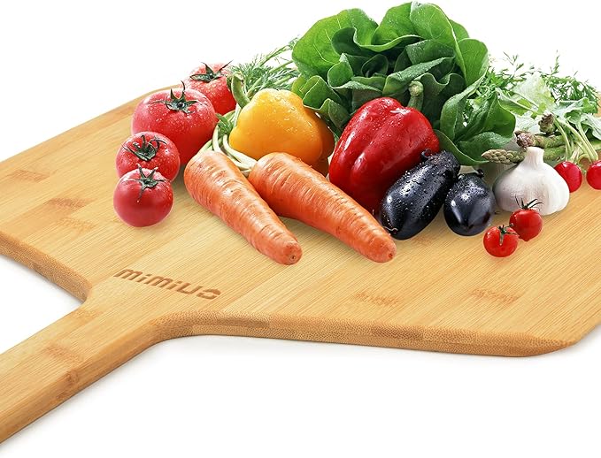 Natural Bamboo Pizza Peel - 12 Inch Wooden Pizza Spatula for Baking Homemade Pizza Bread and Cutting Fruit Vegs