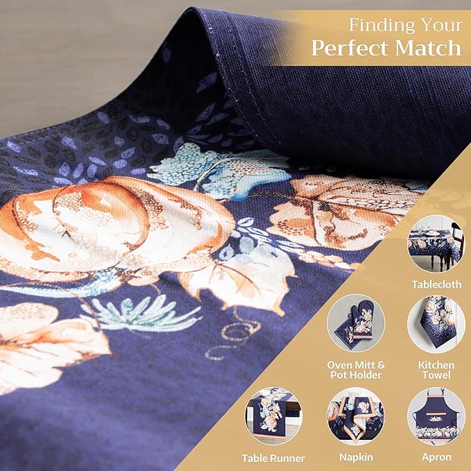 Maison d' Hermine Placemats Set of 4 100% Cotton Washable Cloth Place Mats, Reusable Table Mats for Thanksgiving Christmas Decorations Kitchen Dining Party Wedding (Pumpkin Blues, 13" x 19")