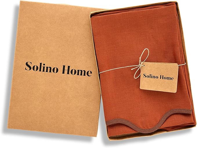 Solino Home Linen Scallop Cloth Napkins Set of 4-100% Pure Linen Brown and Cinnamon Dinner Napkins 20 Inch for Fall, Thanksgiving - Giselle Scallop Edge, Handcrafted and Machine Washable