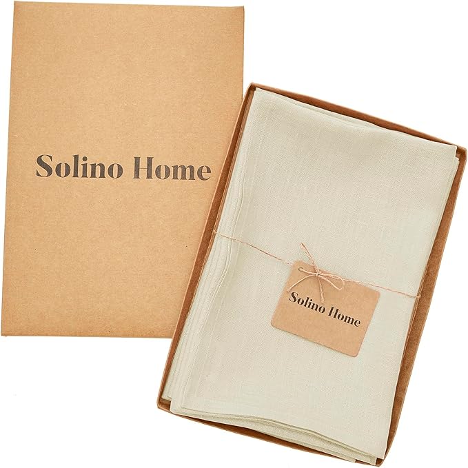 Solino Home Linen Napkins Set of 4-100% Pure Linen Birch Dinner Napkins Cloth 20 x 20 Inch for Fall, Autumn, Thanksgiving - Fete, Handcrafted and Machine Washable