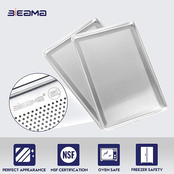 6 Pack Full Size 18" x 26" Aluminum Baking Sheet Pan Perforated, Commercial Bakery Equipment Cookie Sheets, NSF Approved Baking Tray