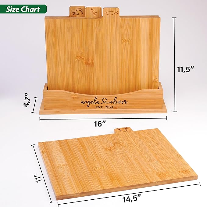 4-Piece Custom Wooden Chopping Boards for Kitchen, Wedding Gift for Couple 2025, Personalized Cutting Board Set with Holder, Gifts for Anniversary, Christmas, Housewarming, New Home, Engagement
