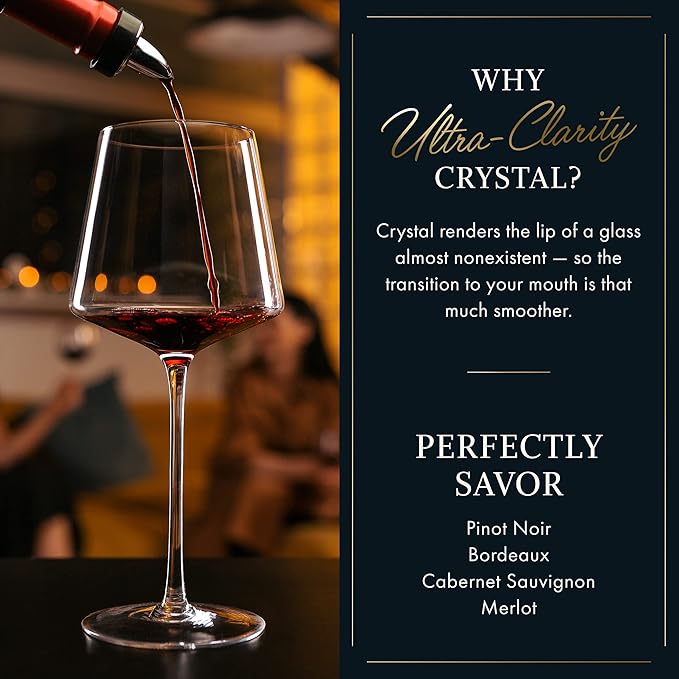 ELIXIR GLASSWARE Red Wine Glasses Set of 4-22 oz - Hand Blown Crystal Long Stem Glasses - Unique Large Wine Glasses with Stem