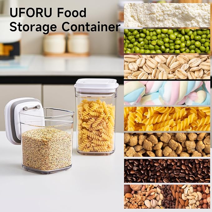 Pop Top Food Storage Container Set | 6Pcs Airtight Cereal Storage Organizer Canisters with Pop Lids, BPA-Free, Vacuum Seal & One-button Opening, Stackable Pantry Containers for Dry Food Storage