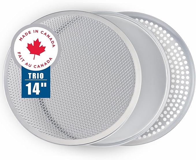 Norjac 14 Inch Pizza Pan Set of 3 – Screen, Perforated, and Solid Aluminum Pans for Oven, Durable, Rust-Free, Long-Lasting