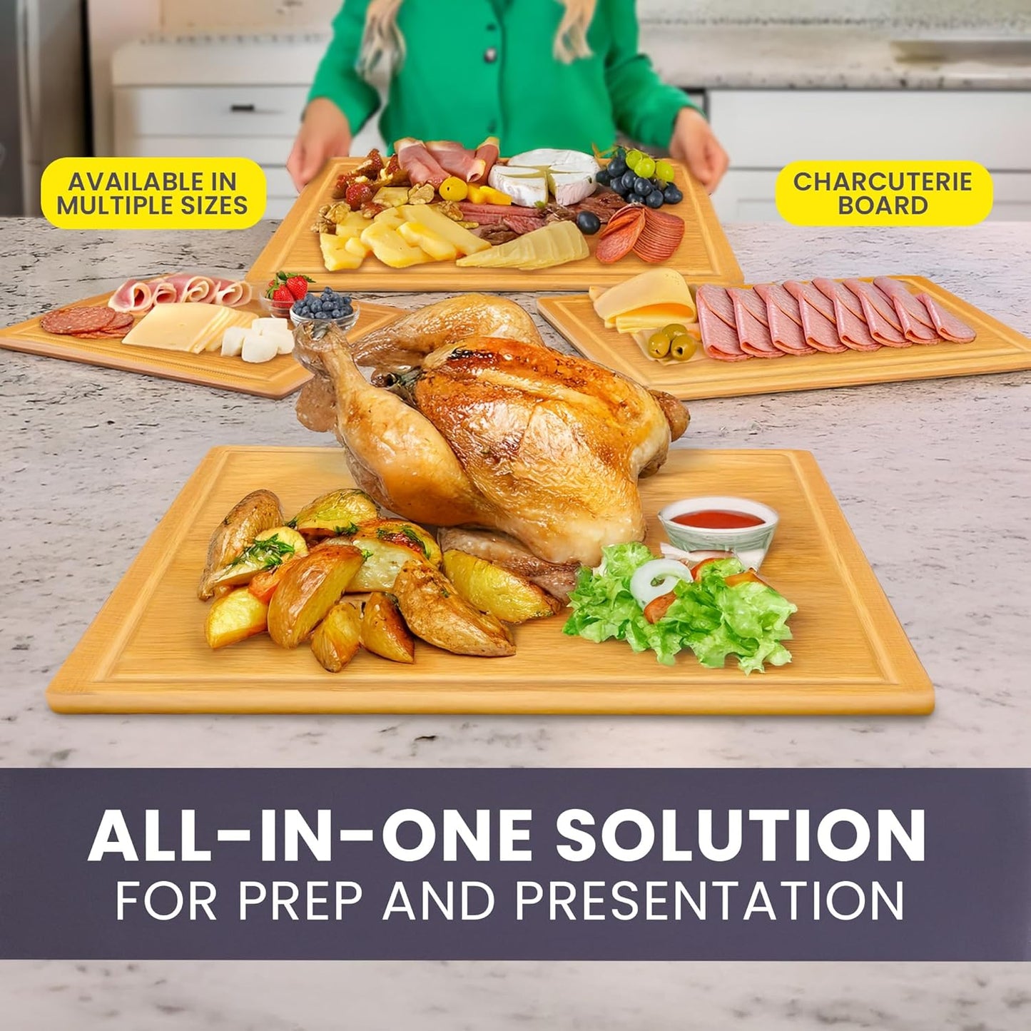 Extra Large Bamboo Cutting Board Set of 4 – Wood Cutting Boards for Kitchen with Glue-Free Surface™ & Juice Groove – Non-Toxic Wooden Chopping Boards, FSC-Certified, Durable Carving Boards - Rectangle