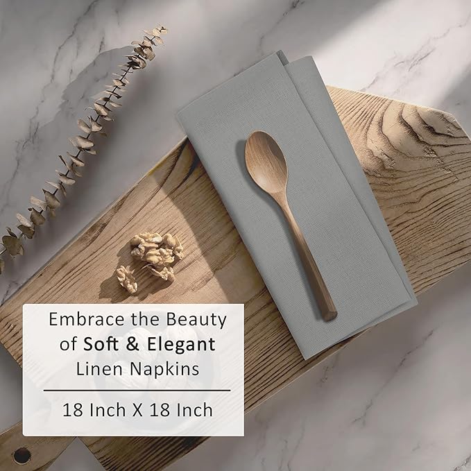 Ruvanti Linen Napkins Set of 6, 18x18 Cloth Napkins, Cotton Linen Blend Napkins Cloth Washable, Soft, Reusable Dinner Napkins for Wedding, Parties, Christmas, Thanksgiving, Everyday Use - Wild Dove