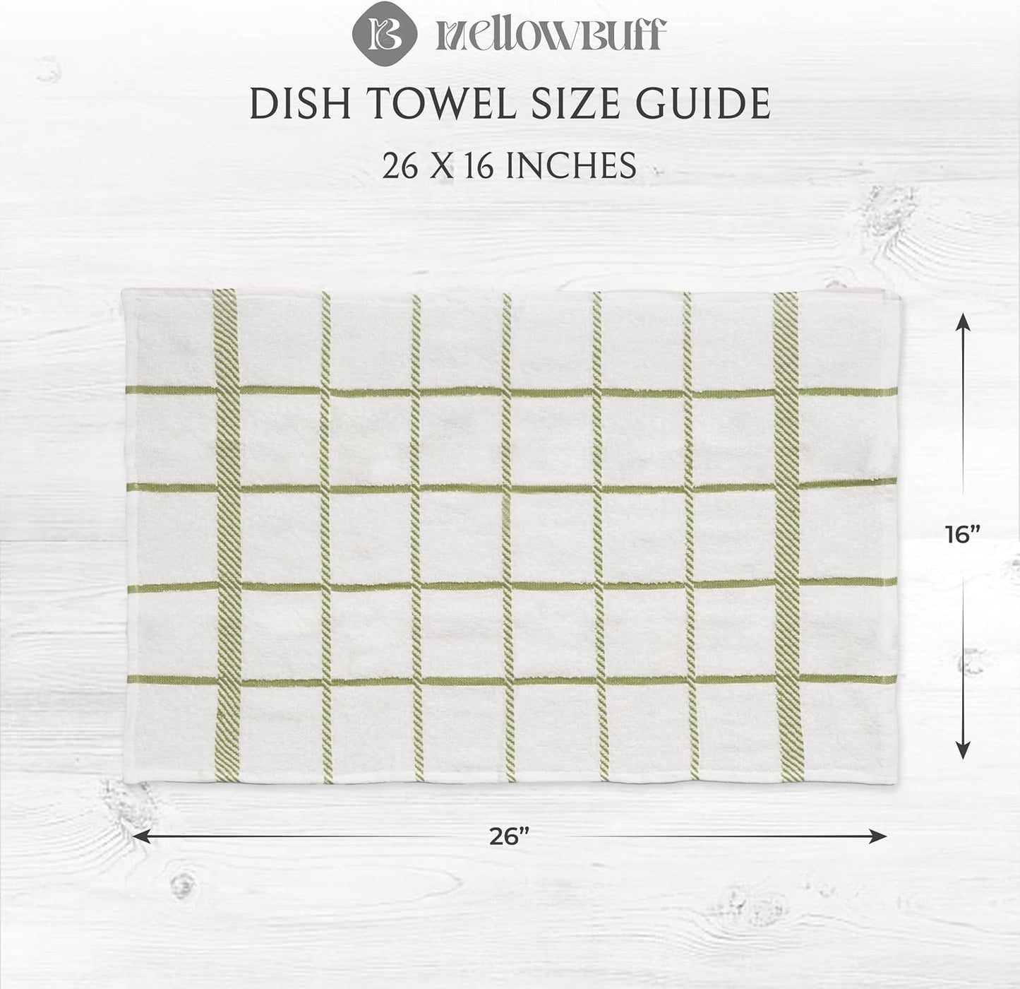 100% Cotton Terry Dish Towels, 4 Pack Checks, 16 x26 Inches, Super Soft and Absorbent Kitchen Towels, Perfect for Kitchen Cleaning and Dish Washing | Green