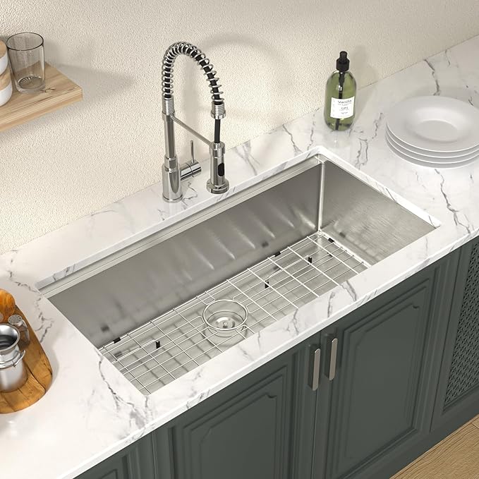 Lordear 36 Inch Undermount Kitchen Sink Stainless Steel 16 Gauge Workstation Single Bowl Handmade Kitchen Sinks Basin Under Counter, 36X19X10 Inch