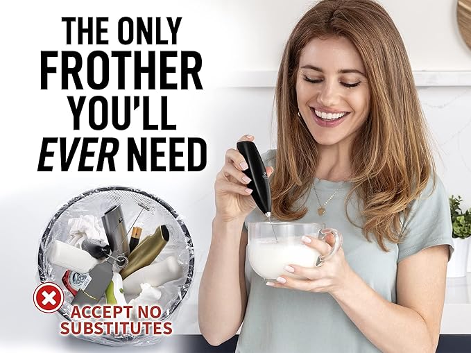 Zulay Milk Frother for Coffee with Upgraded Titanium Motor - Handheld Frother Whisk, Milk Foamer, Mini Blender and Electric Mixer Coffee Frother for Frappe, Latte, Matcha, No Stand - Metallic Black