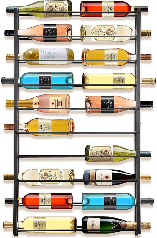 Wall Mounted Wine Rack: Large Wall Mount Wine Rack, 20 Bottle Wall Hanging Metal Wine Bottle Shelf, Wine Storage Holder Organizer Display for Kitchen, Dining Room, Bar, Wine Cellar