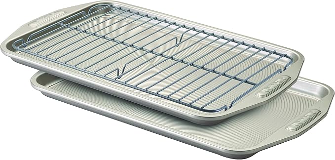 Circulon Total Bakeware Set Nonstick Cookie Baking Sheets with Cooling Rack, 3 Piece, Gray