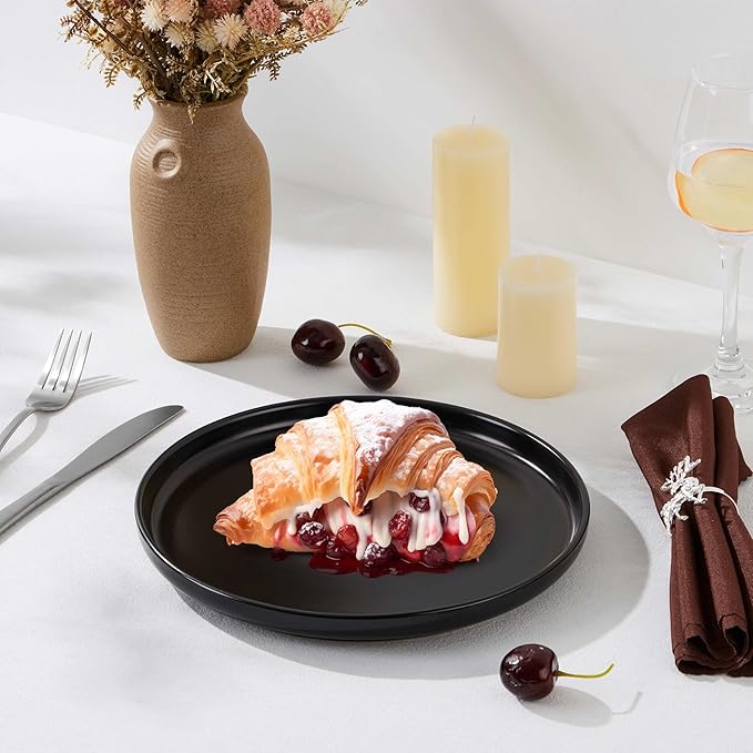 Herogo 24 Pieces Stoneware Dinnerware Set Service for 8, Dinner Plates and Bowls Sets, Double Reactive Glaze Dishes Set for Kitchen, Scratch Resistant, Microwave & Dishwasher Safe, Matte Black