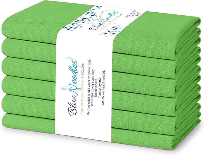 Blue Needles Solid Cloth Napkins Set of 6 Apple Green 100% Cotton Dinner Napkins 18x18 inches - Soft, Reusable, Absorbent & Washable Fall Thanksgiving Linen, Ideal for Events, Parties & Everyday Use