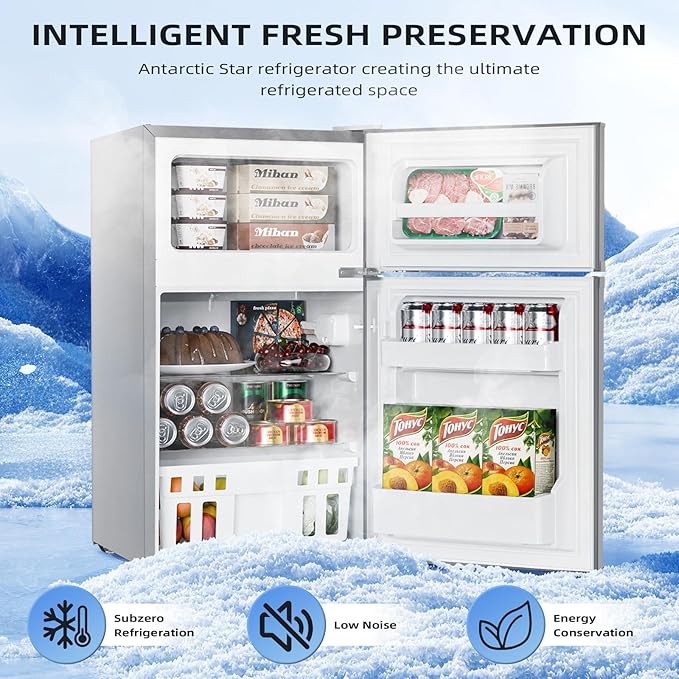 Antarctic Star 3.2 Cu.Ft,Mini Refrigerator with Freezer,Double Door Mini Fridge,Compact Refrigerator,Adjustable Thermostat,Mini Refrigerator for Bedroo/Office/Dorm/Kitchen(GRAY)