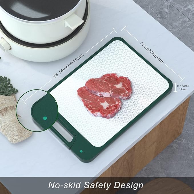 Double Sided 304 Stainless Steel Cutting Board with Self Stand Hanle, Large Plastic Chopping Board for Kitchen, Deep Juice Groove Non-slip Cooking Board, Dishwasher Safe