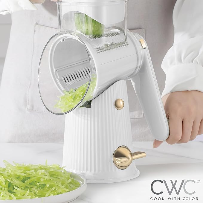 COOK WITH COLOR Rotary Cheese Grater with Handle - Counter Cheese Grater Suction Base with Hand Crank - 5 Blade Cheese Shredder - Easy to Use Manual Vegetable Chopper and Mandolin
