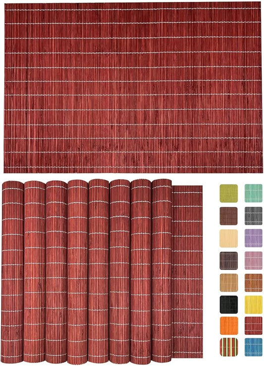 ANDSTAR Set of 8 Pcs Bamboo Placemats Natural Anti-Slip Bamboo Placemats Washable Heat-Resistant Table Mats for Dining Room and Kitchen （Red）