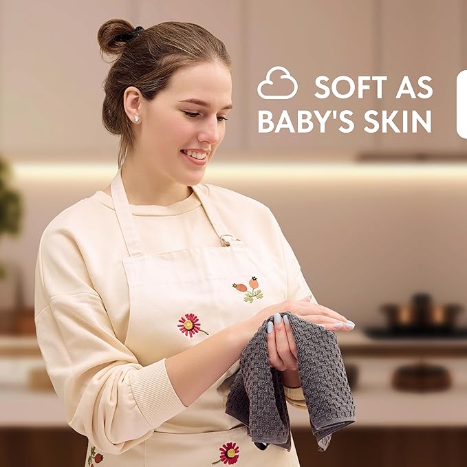 Wealuxe Super Absorbent Kitchen Towels 12 Pack - Premium 100% Cotton Kitchen Towels, 450GSM Thick Machine Washable Gray Dish Towels for Kitchen Drying, Cleaning, Dobby Weave, Unmatched Quality