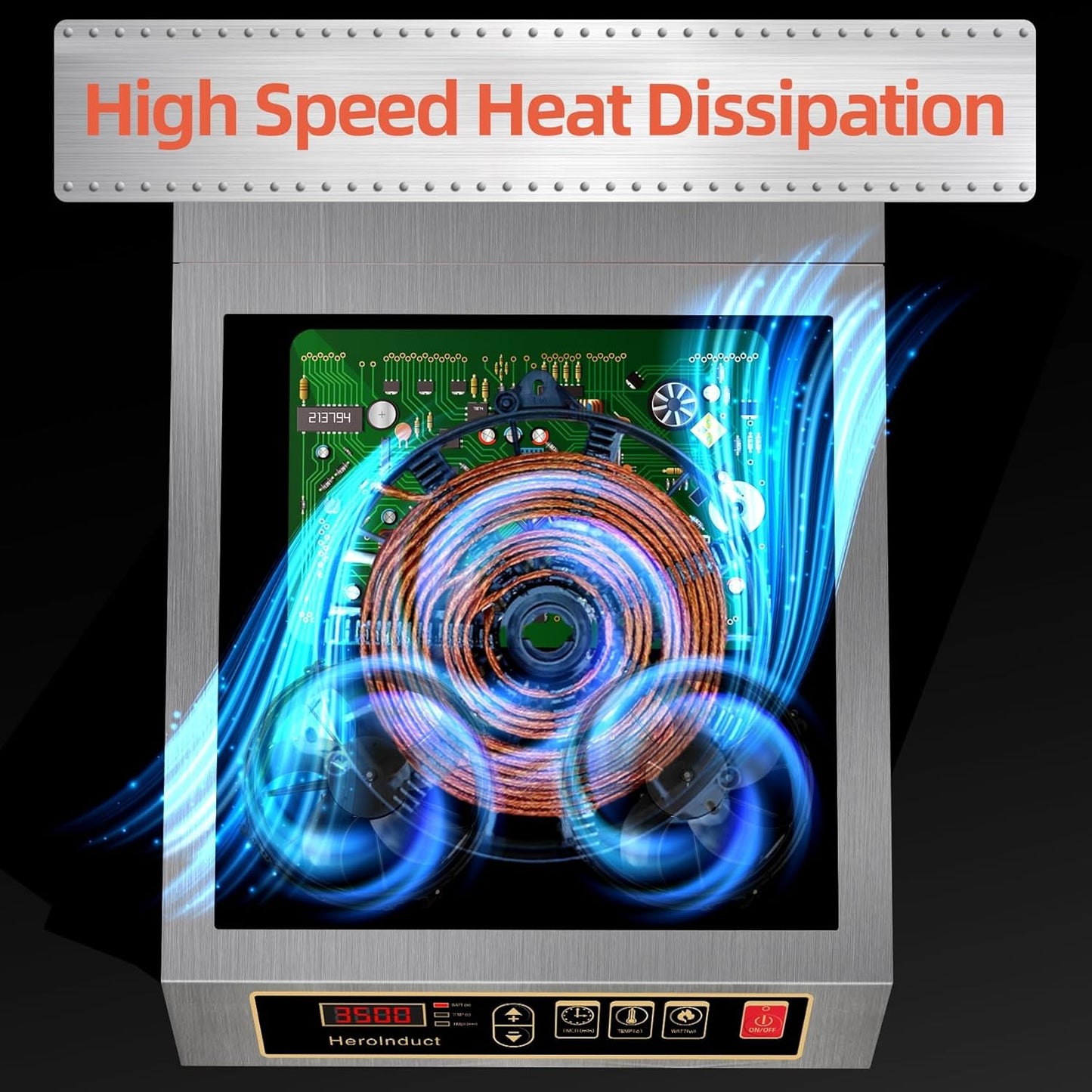 Portable Induction Cooktop 208-240V 3500W Commercial Range Countertop Burner Dual IGBT Modules 8 Heating Level Timer Sensor Push-Button Premium Stainless Steel Housing Ceramic Glass（Black）