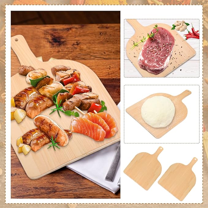 Nuogo 4 Pcs Wood Pizza Peel 12 Inch Wood Pizza Spatula Paddle Natural Cutting Board with Handle for Restaurant Baking Homemade Bread Cutting Fruit Vegetables Cheese